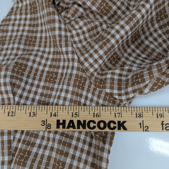 Simplee Women Brown Plaid Crop Top Gathered Sleeve Tie in Back Size M - Picture 7 of 11